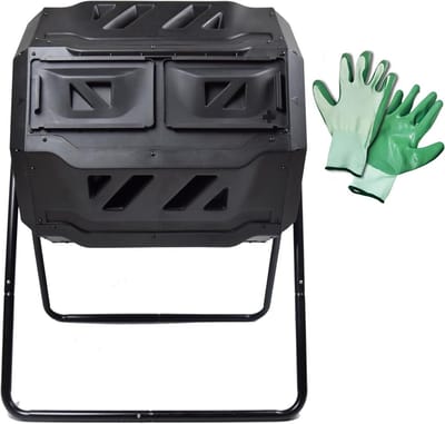 Compostbak Tumbler voor tuin en buiten - 42 gallon capaciteit met 2 kamers voor dubbele roterende compostering