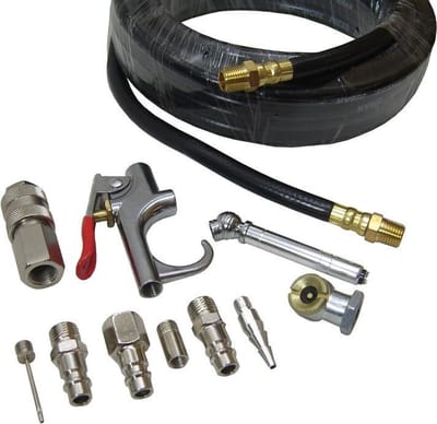 Perslucht set compressor slang 8 meter met euro snelkoppelingen, lucht pistool, autoband vul adapter etc