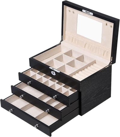 Juwelenkistje - Sieradendoos Organizer - Sieraden Opbergen - Grote Capaciteit - 28.9x19x18.5cm - Zwart