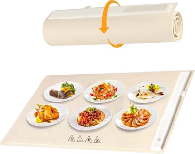 Elektrische Warmhoudplaat - Voedselwarmer Oprolbaar - Eten Warm Houden - Snel Verwarmend 10s - Oprolbaar - Beige