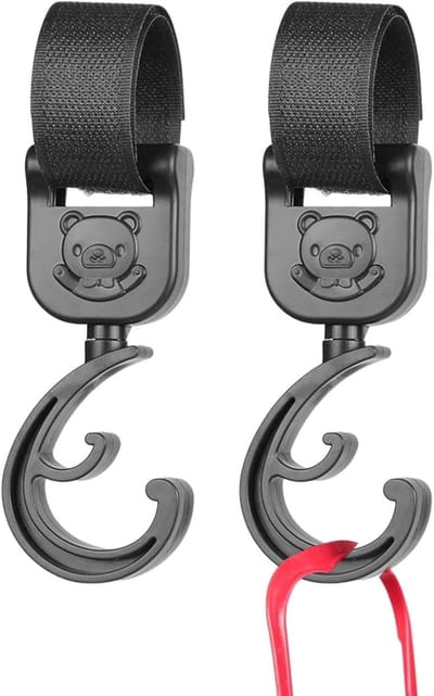 Kinderwagen Haken - Tas Haken - Onderweg Organiseren - Cartoon Beer Design - 2 Stuks - Zwart