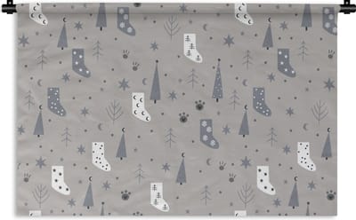 Wandkleed - Wanddoek - Sokken - Patronen - Kerst - 90x60 cm - Wandtapijt