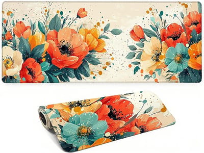 Bureauonderlegger - Bureaumat XXL - Werk en Gaming - Vloeistofafstotend oppervlak - 120x60cm - Beige bloemen