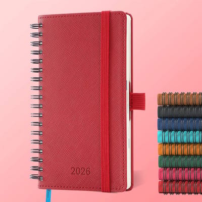 Pocket Agenda 2026 A6 Weekplanner Compact - 12 Maanden Jan t/m Dec - Rood Zacht PU Leer