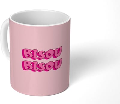 Mok - Koffiemok - Bisou - Roze - Schaduw - Mokken - 350 ML - Beker - Koffiemokken - Theemok - Mok met Tekst