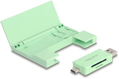Delock Card Reader USB 5 Gbps USB Type-C™ / Type-A for SD and Micro SD memory cards with practical memory card case - mint