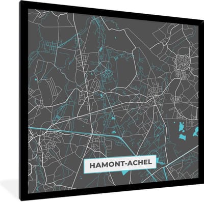 Fotolijst incl. Poster - Kaart – Plattegrond – Stadskaart – Hamont Achel – België – Blauw - 40x40 cm - Posterlijst