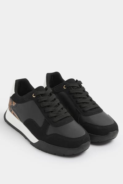 Yours Zwarte Hardloopschoenen Met Luipaardprint En Extra Brede Eeepasvormsize 37EEE