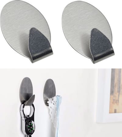 CHPN - Haakjes - Handdoekhaakjes - - 2 stuks - zelfklevend - RVS - Ovaal - 3/5CM - Zilverkleurige haakjes