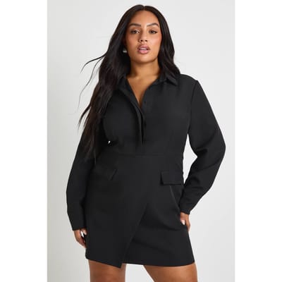 boohoo Dames Plus Geweven Wrap Shirtjurk | Zwart | Maat: 44