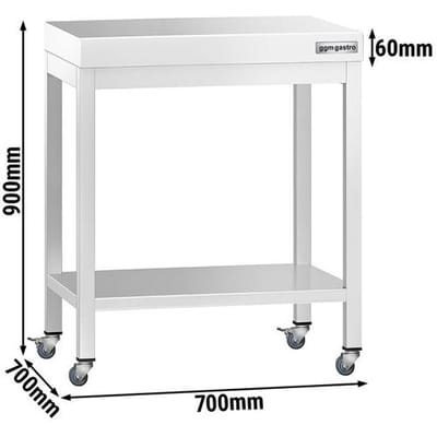 GGM Gastro Edelstahl Arbeitstisch PREMIUM - 700x700mm - mit Grundboden & Rollen