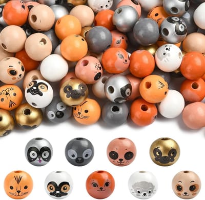 90 Stuks Ronde Dieren Hoofd Bedrukte Houten Kralen 19 mm voor DIY Sieraden, Armbanden en Decoratie