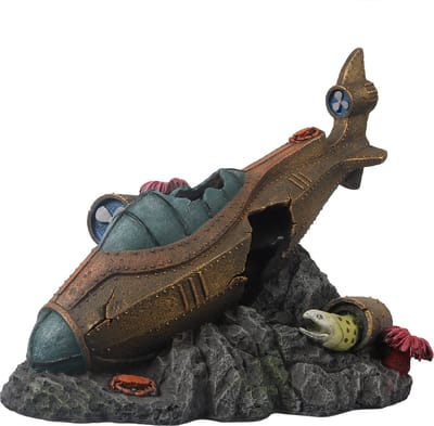 Aqua Della - Aquariumdecoratie - Vissen - Steampunk Gezonken Onderzeeër L - 28,8x17,5x25,8cm Meerkleurig - 1st