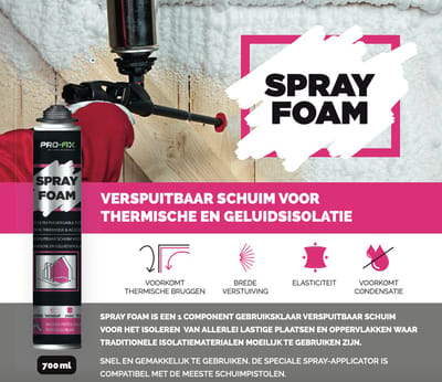 Pro-Fix Spray Foam 750ml – Isolatieschuim voor Moeilijke Plekken – Akoestisch & Thermisch – Voor Schuimpistool - Spuitisolatie - Schuimisolatie