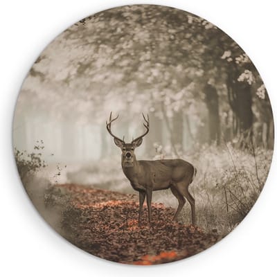 Saammp Muurcirkel Hout - Hert in bos tijdens de lente - Natuur - Dieren - Ø 90 - Wandcirkel - Wanddecoratie Cirkel - Muurdecoratie Woonkamer - Slaapkamer decoratie - Rond Schilderij