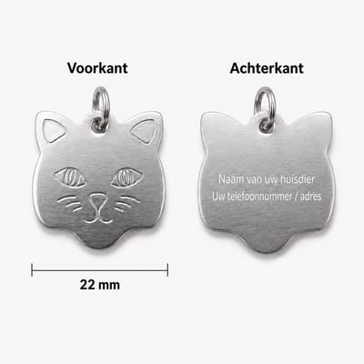 Zilver Katten Naamplaatje voor Huisdier – Gepersonaliseerde Kattenpenning met Naam, Telefoonnummer of Adres – Aluminium ID Tag / Adresplaatje voor Kat, Kitten en Halsband – 22 mm