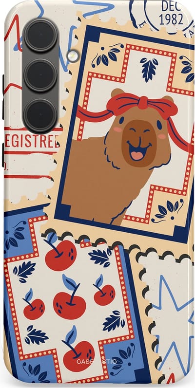 Casetastic hoesje geschikt voor Samsung Galaxy S24 Plus - Dubbellaagse bescherming - Kerst Capibara Post van de Noordpool - Fashion Case - Lichtgrijs Zand Terracotta