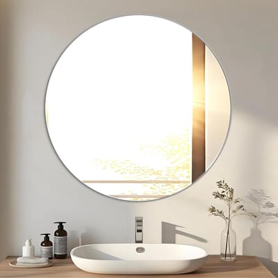 Ronde Badkamerspiegel van Glas, Zelfklevend en Frameloos, 40 cm, HD Wandspiegel voor Badkamer, Woonkamer en Hal, Decoratie en Make-up Tafels