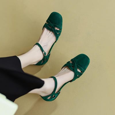 Zomer Gladiator Sandaal Romeinse Stijl Vrouwen Flats Kidsuede Dames Sandalen Vrouwelijk Retro Casual Flats Gespsluiting Vintage Platte Schoenen 39 groen