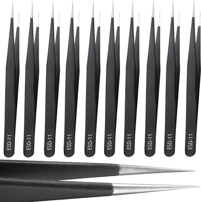 Pincetten Set - Precisie Gereedschap - Gedetailleerd Werk - Antimagnetisch - 10 Stuks - Zwart