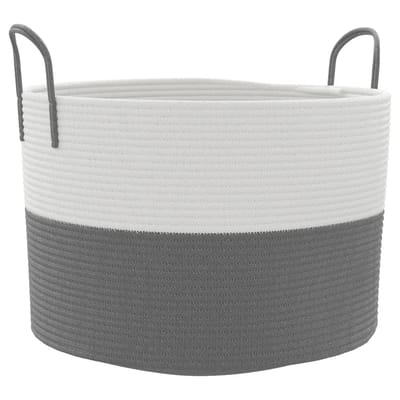 vidaXL - Opbergmand - Ø - 51x33 - cm - katoen - grijs - en - wit