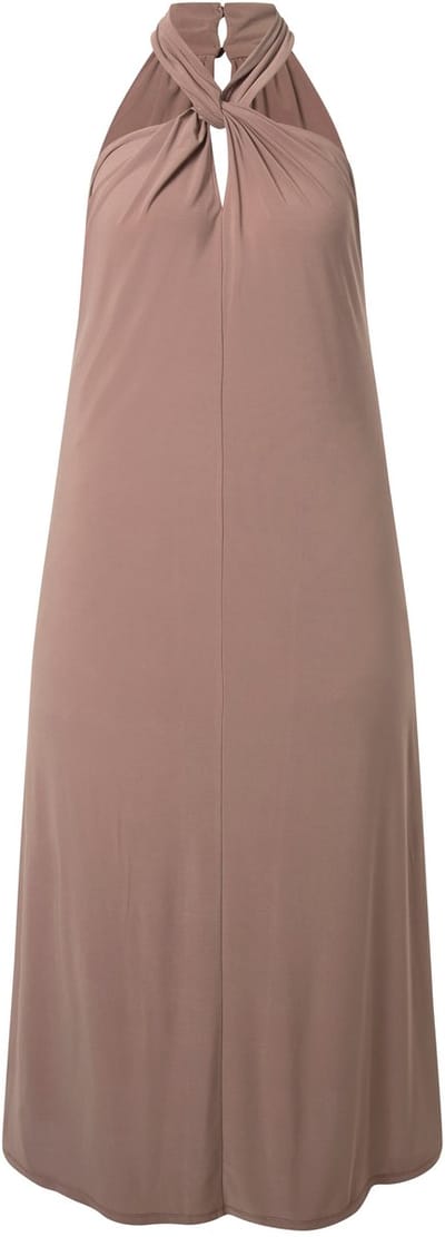 Ulla Popken - Dames - Maxi-jurk halternek gedrapeerd mouwloos - Lichtbruin - Maat 42+