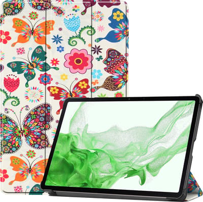 Hoesje Geschikt voor Samsung Galaxy Tab S8 - Dun & Stevig - Trifold Bookcase - Hard Cover - Hardcover Book Case - Tablet Hoes - Vlinders