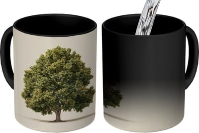 Magische Mok - Foto op Warmte Mokken - Koffiemok - Eikenboom - Groen - Lichte achtergrond - Magic Mok - Beker - 350 ML - Theemok