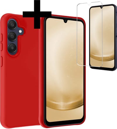 Hoesje - Met Screenprotector - Geschikt voor Samsung Galaxy A25 - Sterk & Shockproof - Back Cover - Siliconen Case - Telefoon Hoes - Telefoonhoesjes - Rood