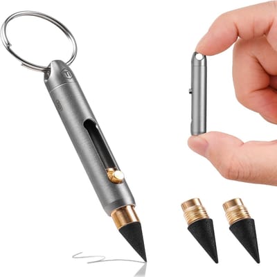KZQ Titanium mini oneindigheid mechanisch potlood - Ultralicht compact met intrekbare punt en sleutelhanger - Inclusief 2 verwisselbare punten - Duurzaam schrijfgereedschap voor school en kantoor