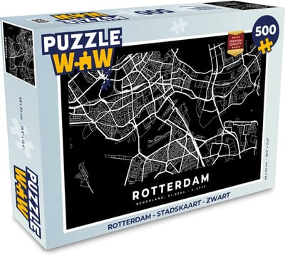 Puzzel Rotterdam - Stadskaart - Zwart - Legpuzzel - Puzzel 500 stukjes - Plattegrond