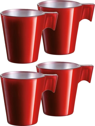 Lumicarc Espresso kopjes - 4x - rood metallic - koffiekopjes van 80 ml - 6 x 5.5 cm - keramiek