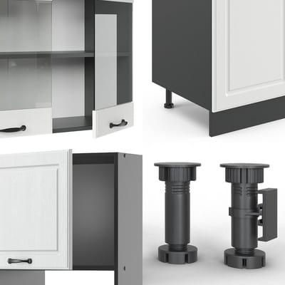Vicco R-Line Complete keukeneenheid – 300 cm met hoge kast, zonder werkblad Landhuis wit/antraciet