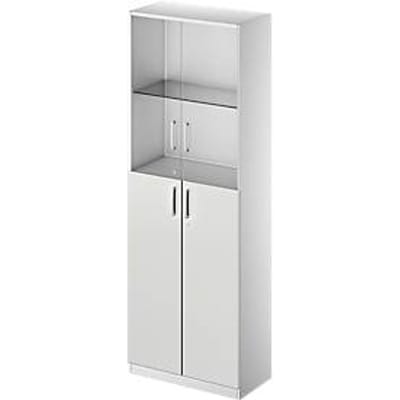 Schäfer Shop Genius Combikast TETRIS SOLID, 6 ordnerhoogten, glazen deuren en vleugeldeuren, B 800 mm, afsluitbaar, glas/lichtgrijs/blank aluminium