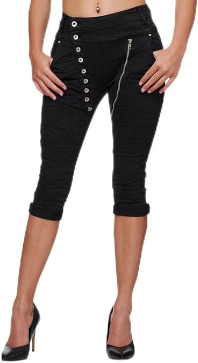 Dames Capri Jeans 3/4 Lengte Slim Fit Hoge Taille Zwart