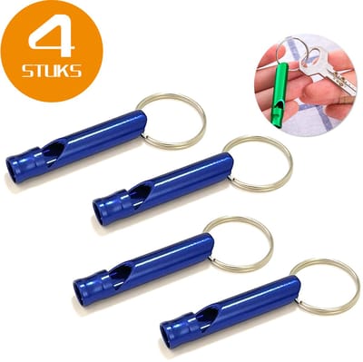 Colorful Sun® Metalen Noodfluit 4 Stuks – Alarmfluit 120 dB met Sleutelhanger – Reddingsfluit voor Outdoor, Wandelen, Camping, Survival & Sport – Hondenfluit – Sport- & Scheidsrechterfluit – Blauw