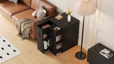 Mobiele Opbergkast Met Wielen - Bureau Kast Zwart MDF 52x50x75 Cm N880 Verstelbaar Design