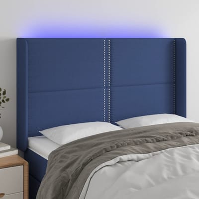 vidaXL - Hoofdbord - LED - 147x16x118/128 - cm - stof - blauw