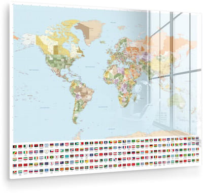 ® Glasschilderij 120x90 cm - Schilderij acrylglas - Wereldkaart - Vlag - Oranje - Groen - Foto op glas - Muurdecoratie woonkamer - Wanddecoratie slaapkamer - Schilderijen