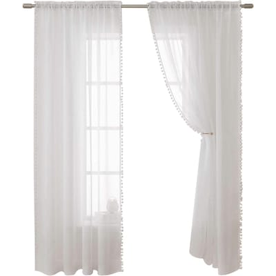 2-delig gordijn Modern eenvoudig effen kleur raamscherm filter katoen kant twee stukken voor studie 132cm * 210cm wit
