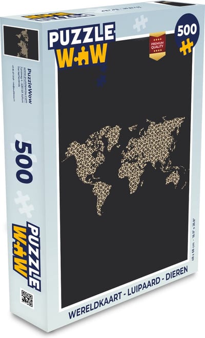 Puzzel Wereldkaart - Luipaard - Dieren - Legpuzzel - Puzzel 500 stukjes