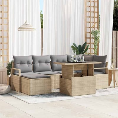 vidaXL - Tuinbank - Set - 7 - st - Beige - en - Lichtgrijs - poly - rattan