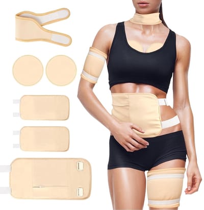 Castorolie-pakking voor vrouwen, cadeaus, 6 stuks herbruikbare biologische katoenen pakkingset voor nek, taille, borst en knie, verstelbare elastische band, compressiepakkingen