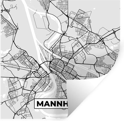 Muurstickers - Sticker Folie - Duitsland - Plattegrond - Mannheim - Kaart - Stadskaart - 100x100 cm - Plakfolie - Muurstickers Kinderkamer - Zelfklevend Behang XXL - Zelfklevend behangpapier - Stickerfolie