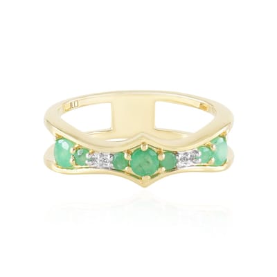 Cavill - Elegante Ring 925 Sterling Zilver Verguld - Socoto Smaragd & Witte Topaas 0,378 ct Rondgeslepen - Groene Edelsteen