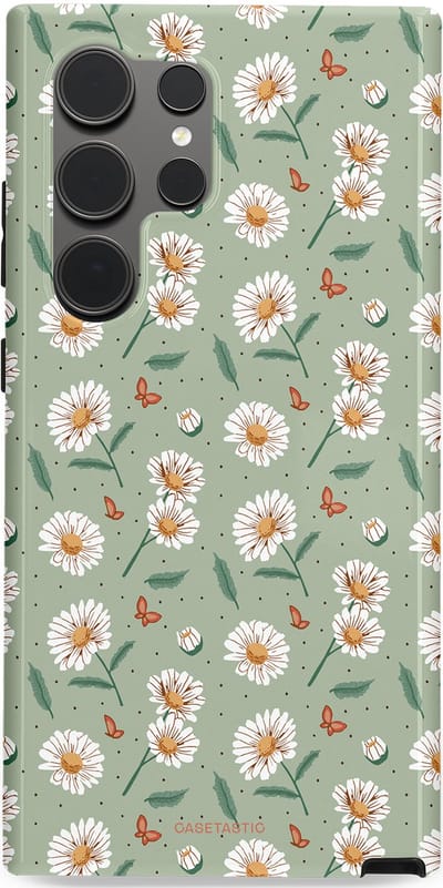Casetastic Hoesje Geschikt voor Samsung S24 Ultra - Stijlvolle Beschermende Duo-layer Case - Vleugels en madeliefjes