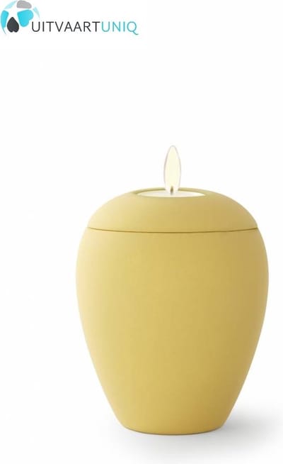 Mini urn okergeel met lichtje - keramiek