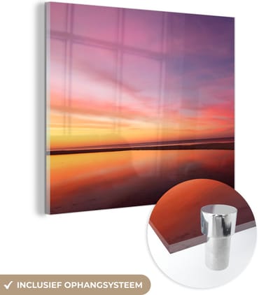 MuchoWow® Glasschilderij 20x20 cm - Schilderij acrylglas - Zee - Kleuren - Zon - Foto op glas - Muurdecoratie woonkamer - Wanddecoratie slaapkamer - Schilderijen