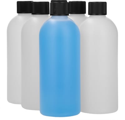 6 x 500 ml ronde fles HDPE naturel + Kindveiligedop zwart - BPA Vrij - Niet Breekbaar - Plastic Flesjes Navulbaar - Met Dop - Lege Flessen - 6 stuks