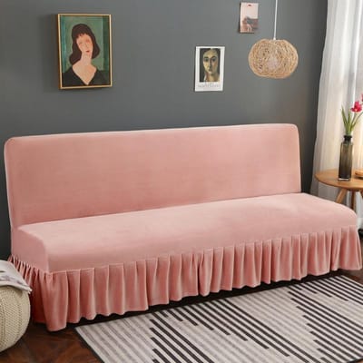 Stretch Velvet Futon Slaapbank Hoes Armloos Dik Pluche Bankhoes met Rok Bankhoes Bankovertrek Meubelbeschermer 1 stuk M 150-170cm